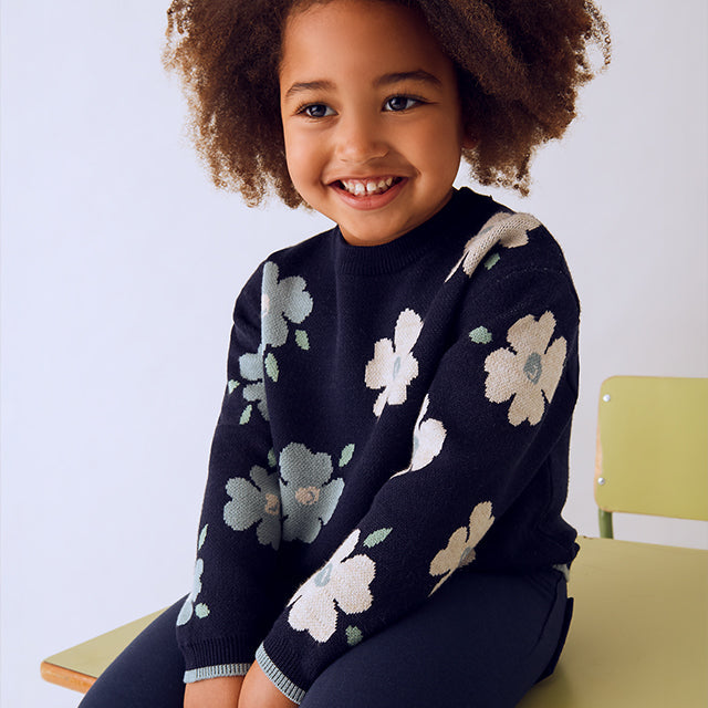 Dark Navy Flowers Sweater