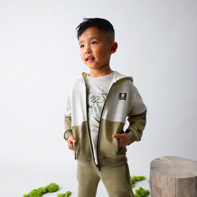 Tahini Color Block Zip-Up Hoodie