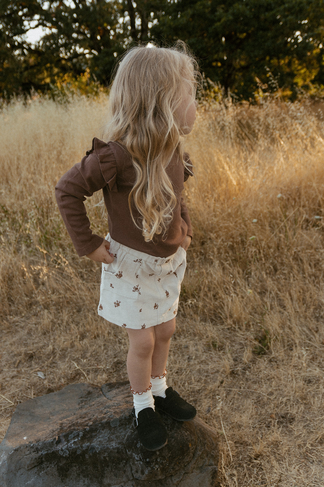 Organic Ruffle Long Sleeve Top - Dark Brown