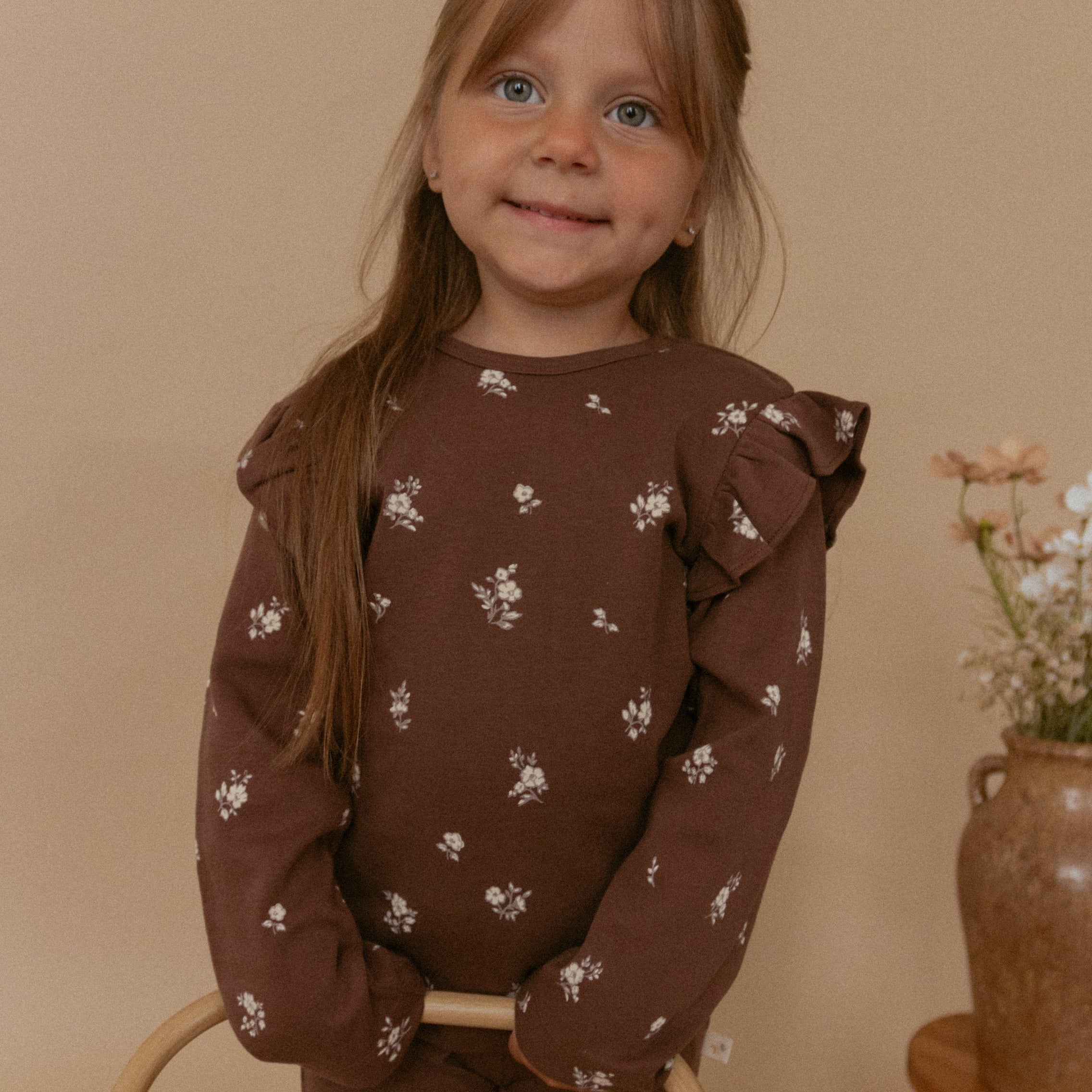 Organic Ruffle Long Sleeve Top - Birch