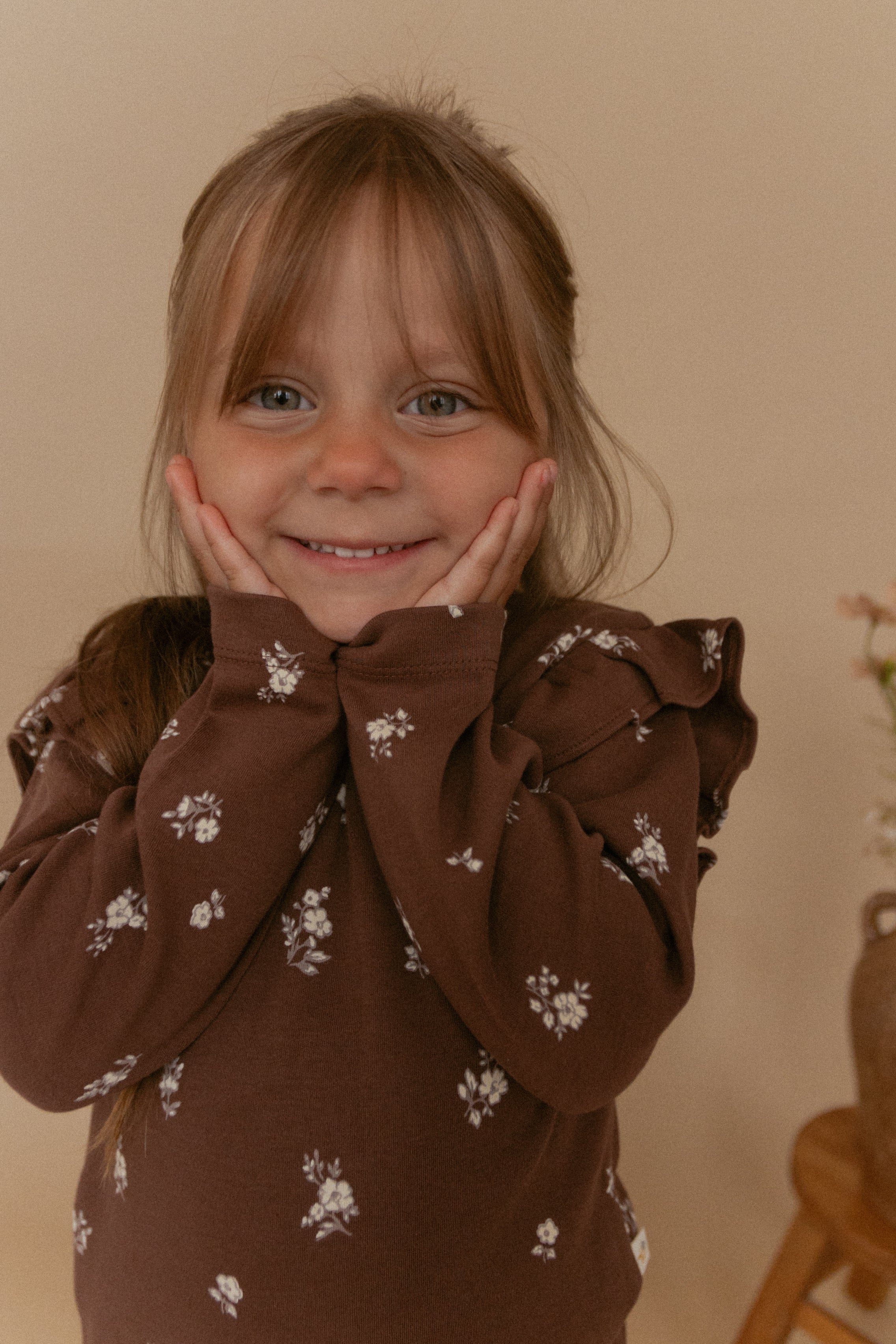 Organic Ruffle Long Sleeve Top - Birch