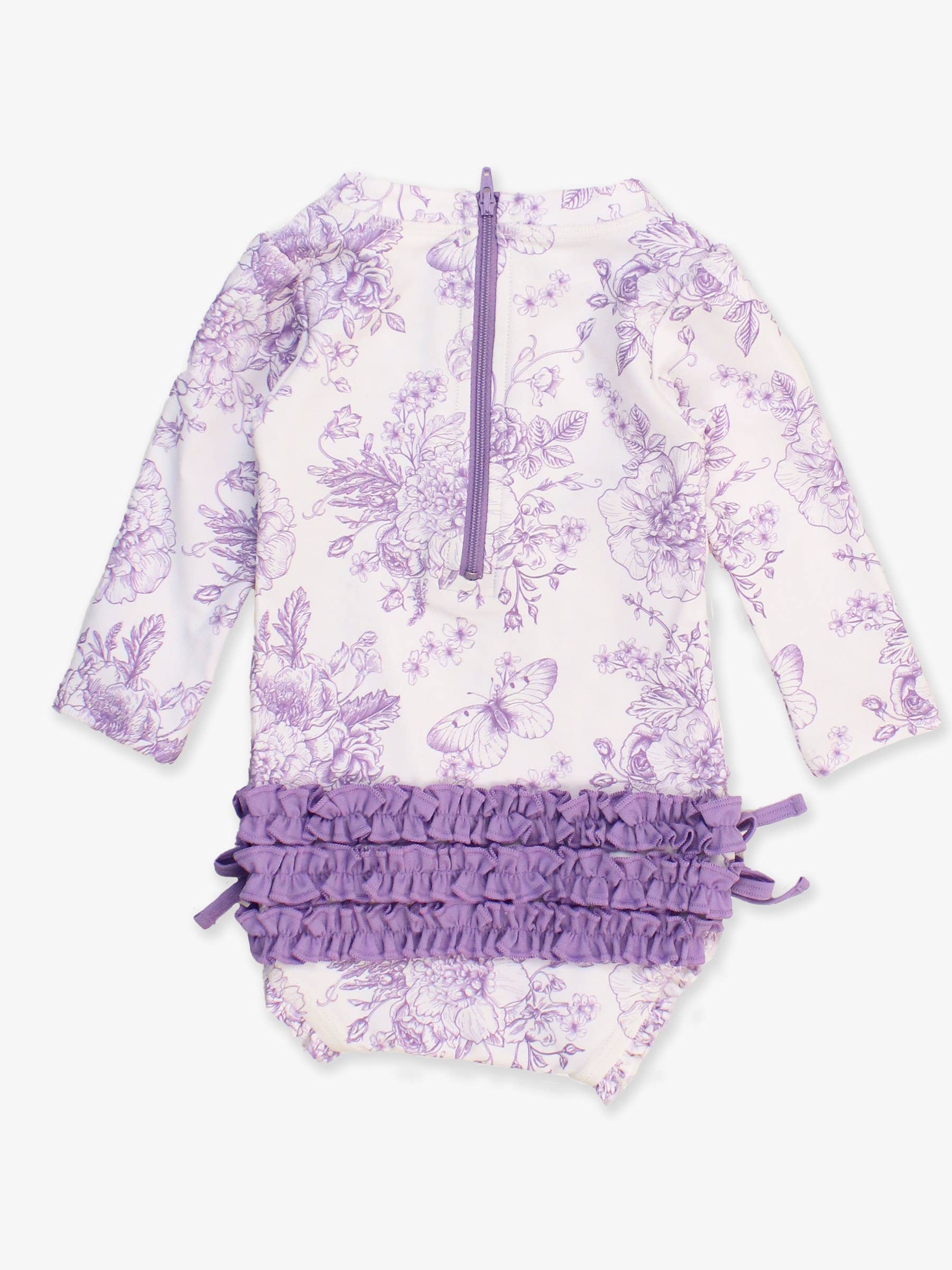 Wisteria Purple Butterfly Garden Toile Long Sleeve One Piece Swimsuit