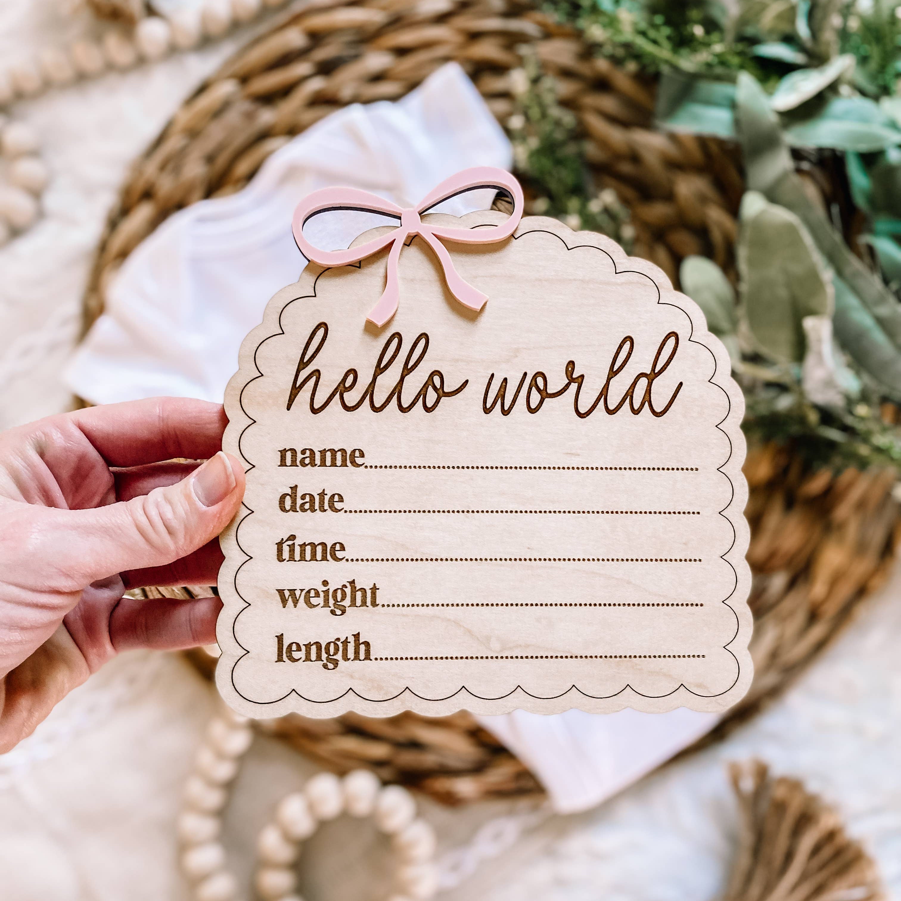 Hello World Birth Stat Sign - Dainty Bow