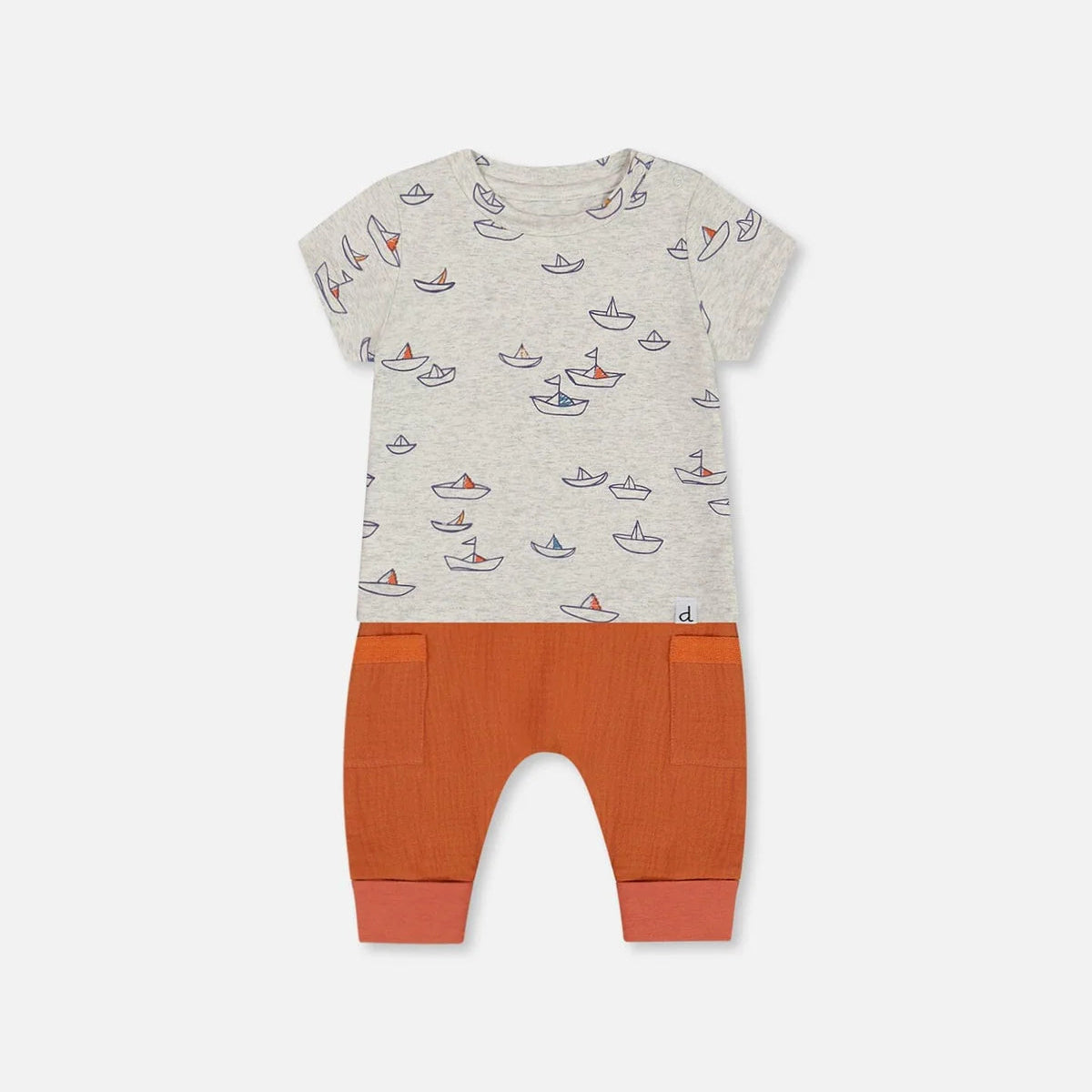 Organic Cotton Little Paper Boats Top & Muslin Terracotta Pant Set