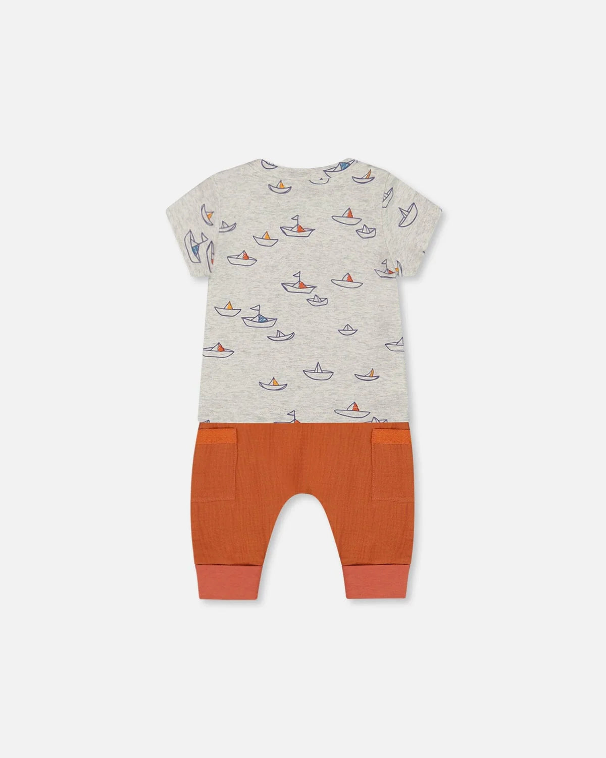 Organic Cotton Little Paper Boats Top & Muslin Terracotta Pant Set