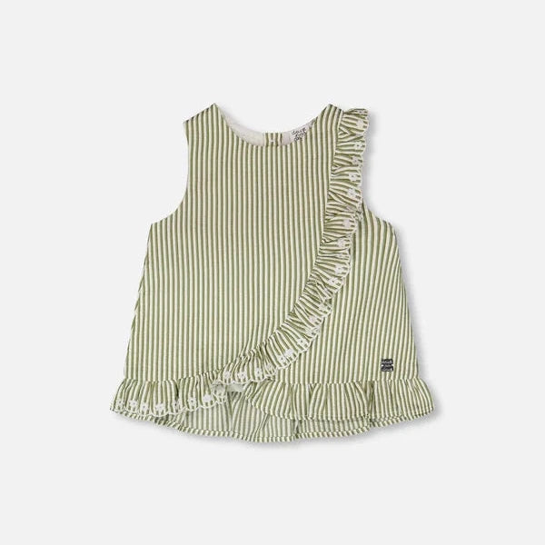 Striped Top with Embroidered Ruffle