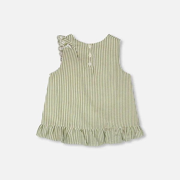Striped Top with Embroidered Ruffle