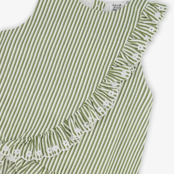 Striped Top with Embroidered Ruffle