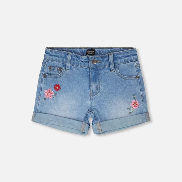 Light Blue Denim Shorts with Embroidery