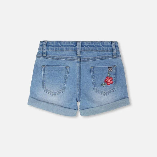 Light Blue Denim Shorts with Embroidery