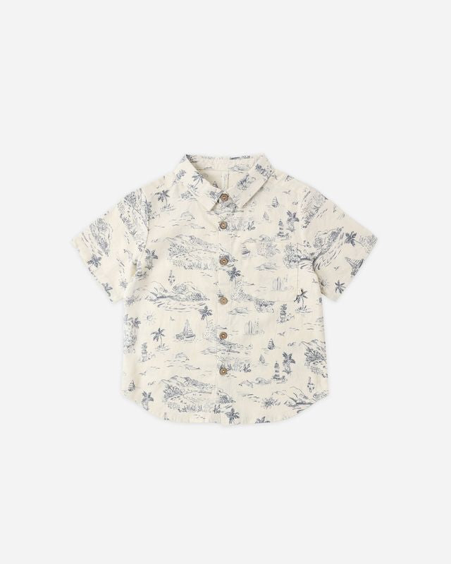 Collared Short Sleeve Shirt | Ocean Toile