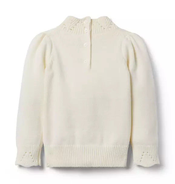 Ivory Pointelle Cable Knit Sweater