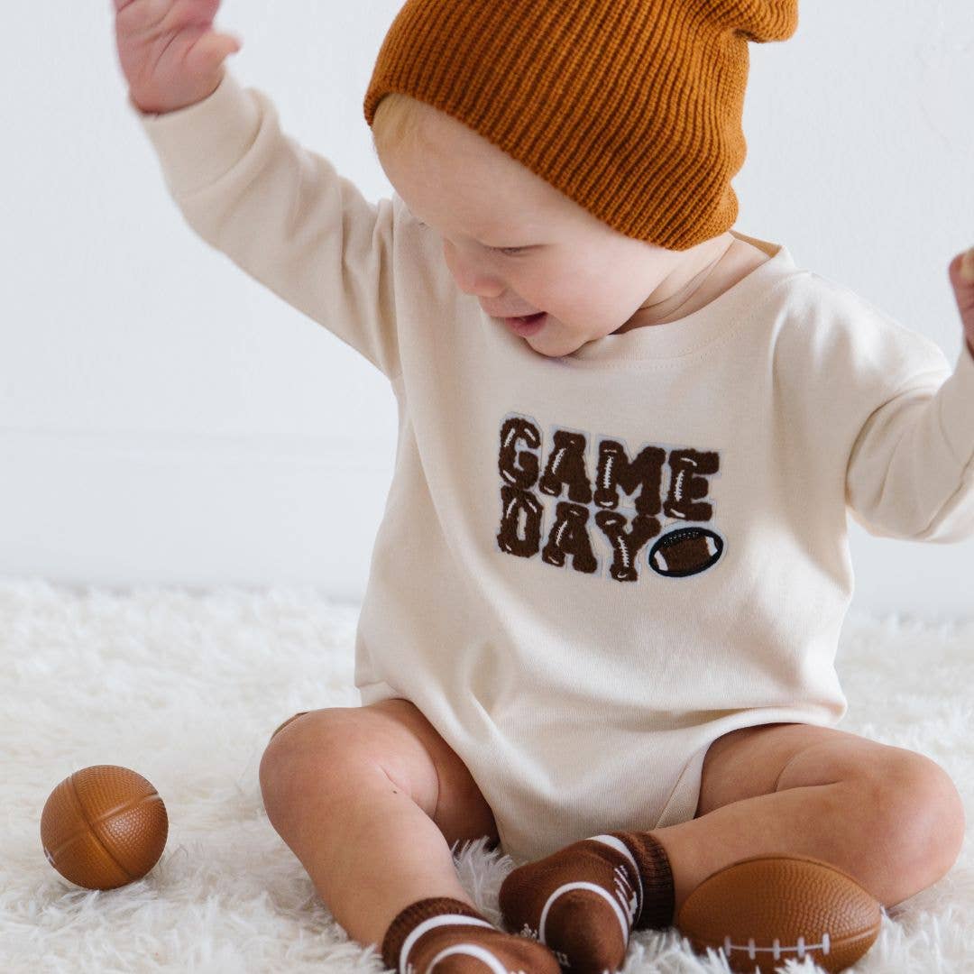 Game Day Patch Long Sleeve Romper - Football - Baby