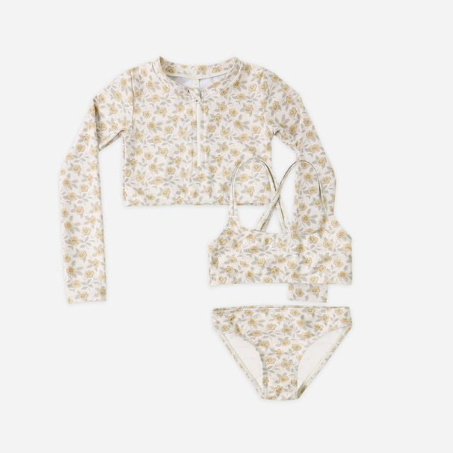 Crop Rashguard Set | Yellow Floral