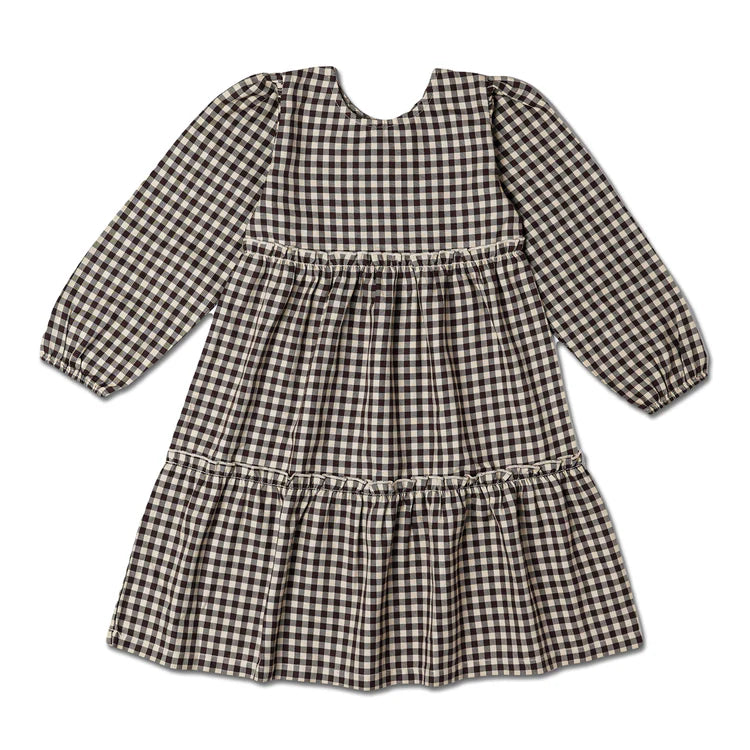 Organic Long Sleeve Tiered Dress - Gingham Checks