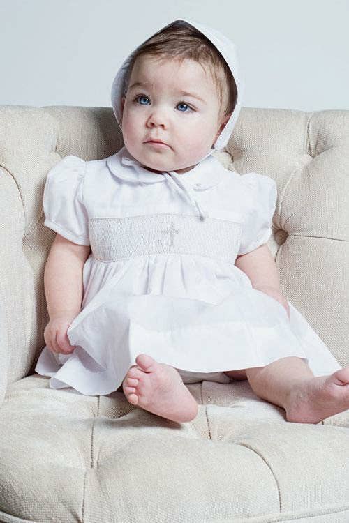 Baby Girls Christening Smocked Cross Dress