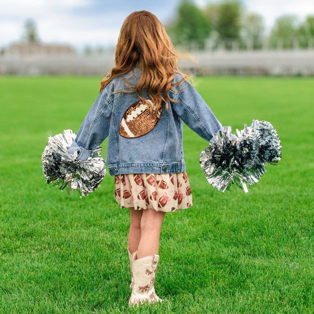Game Day Football Sequin Patch Girls Denim Jacket