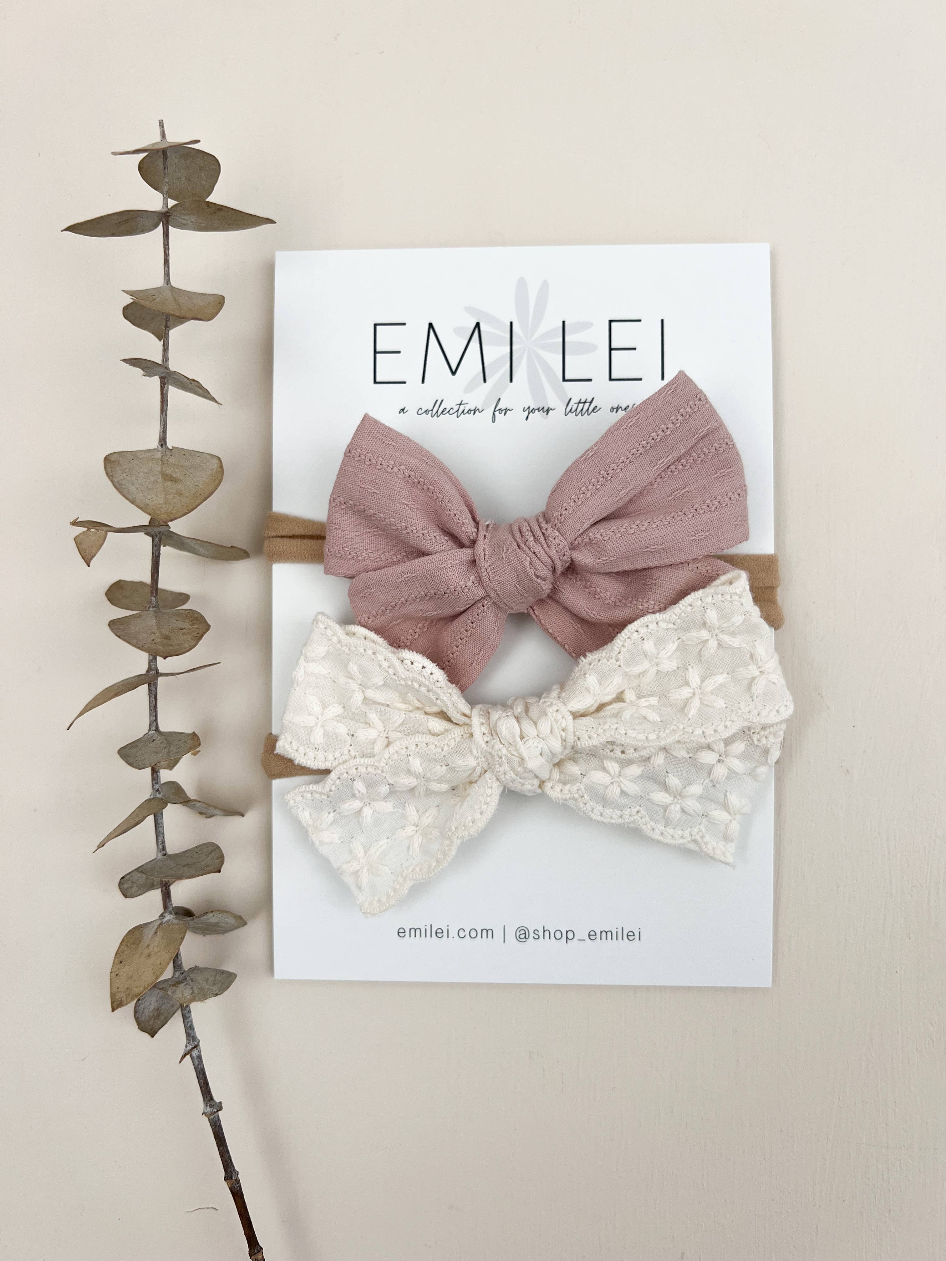 Nylon Bow Headband Set - Textured Mauve & Linen