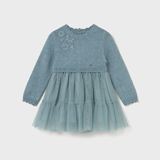 Dusty Blue Knit & Tulle Dress