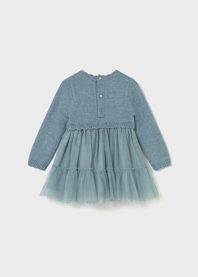 Dusty Blue Knit & Tulle Dress