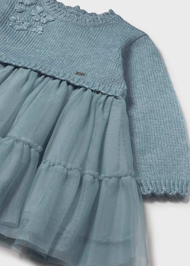 Dusty Blue Knit & Tulle Dress