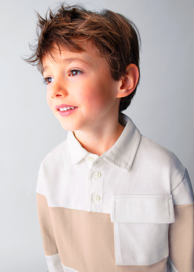 Cream Stripe Knit Polo