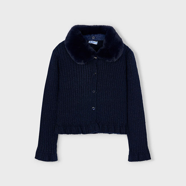 Faux Fur Collar Cardigan