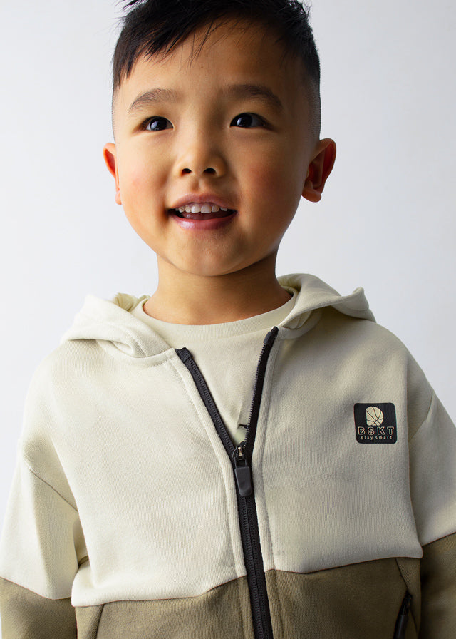 Tahini Color Block Zip-Up Hoodie