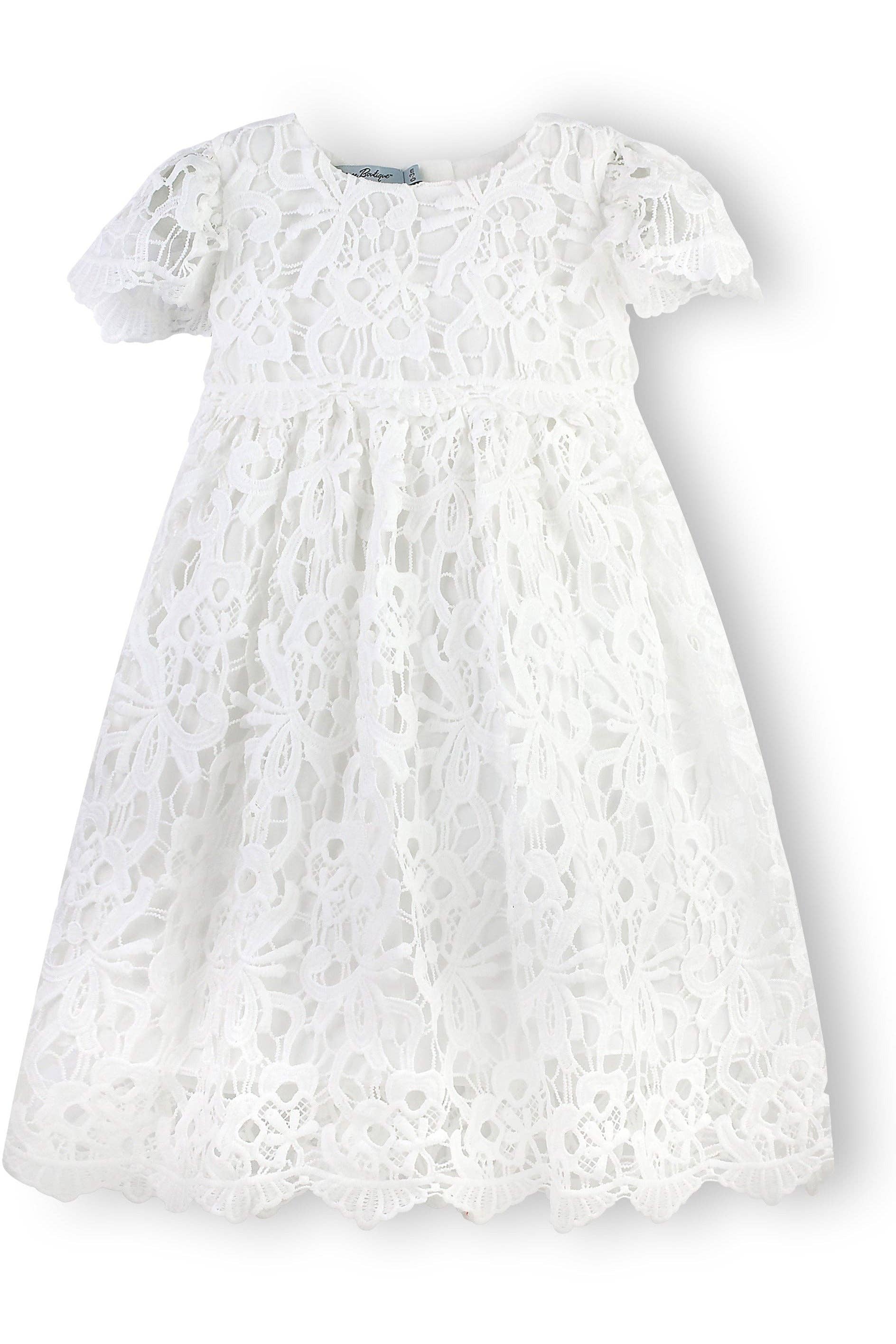 Baby Girls White Lace Christening & Baptism Dress w/Bonnet