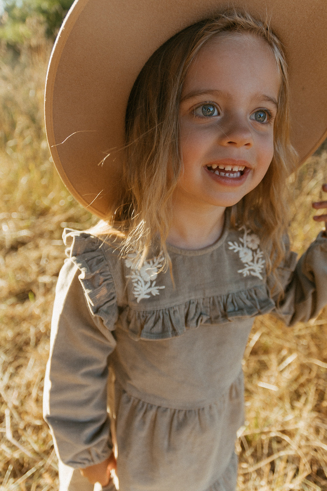 Organic Embroidered Corduroy Dress - Olive