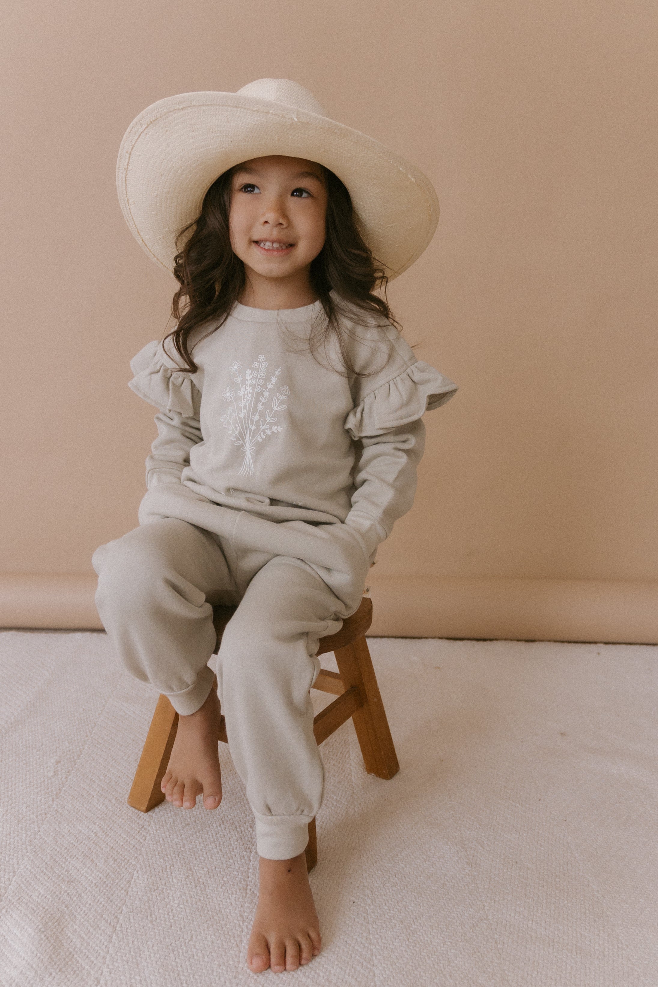 Organic Fleece Ruffle Sleeve Sweatshirt