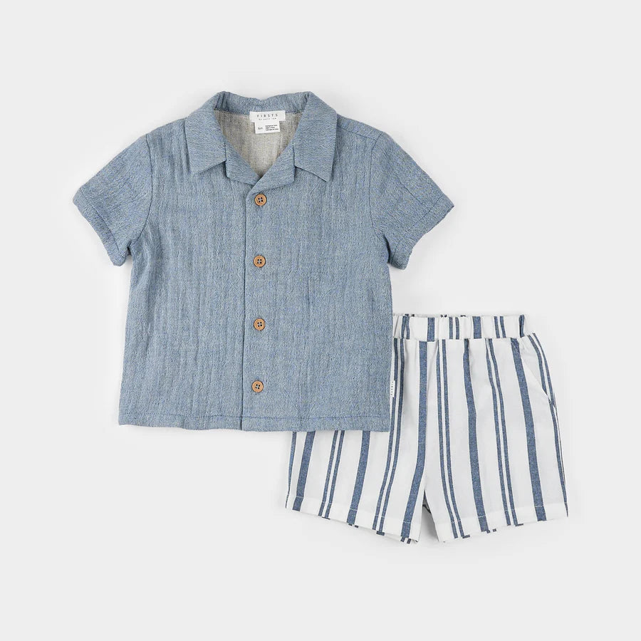 Chambray Shirt and Striped Short Set