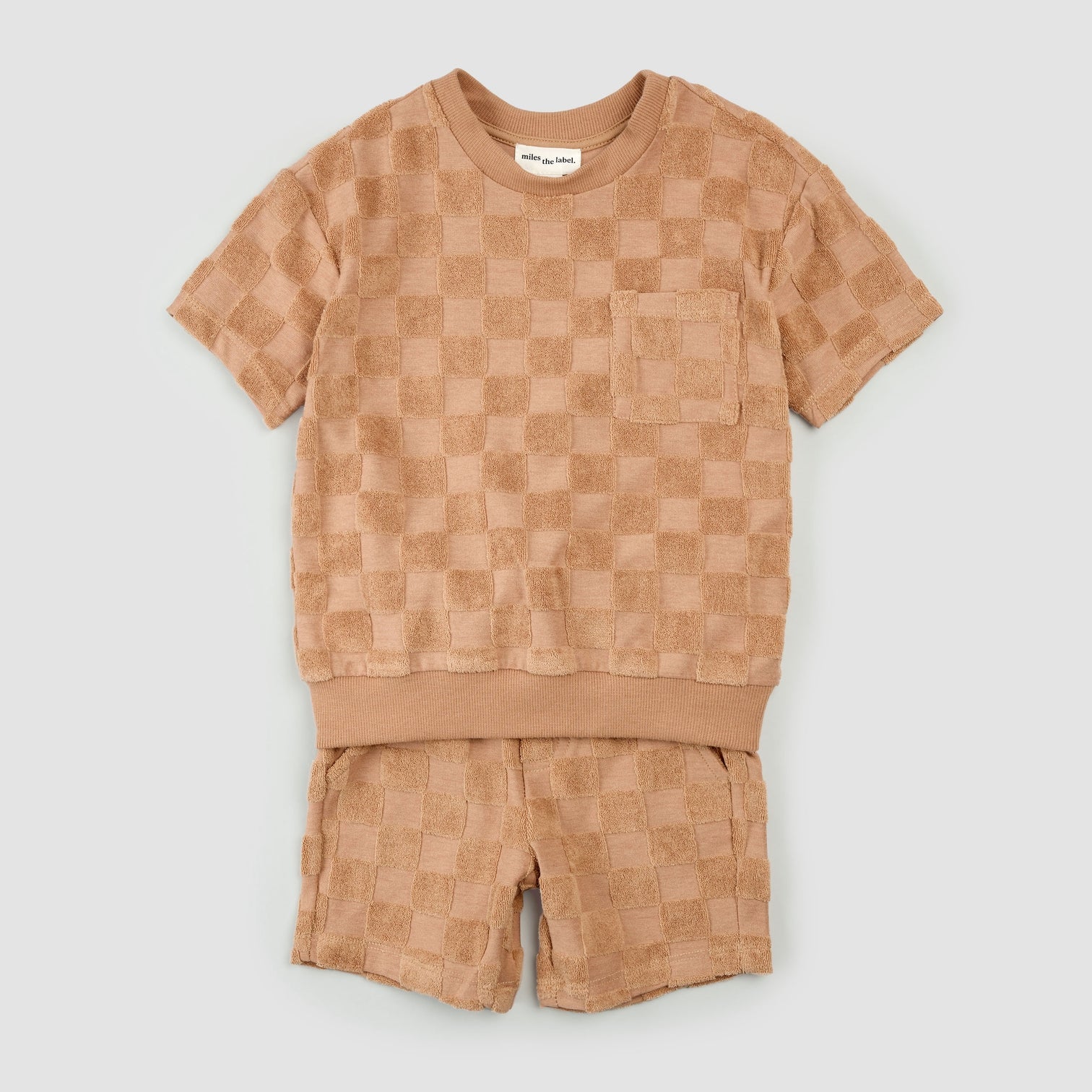 Checkerboard Rosewood Terry Cloth Boy's Outfit Set