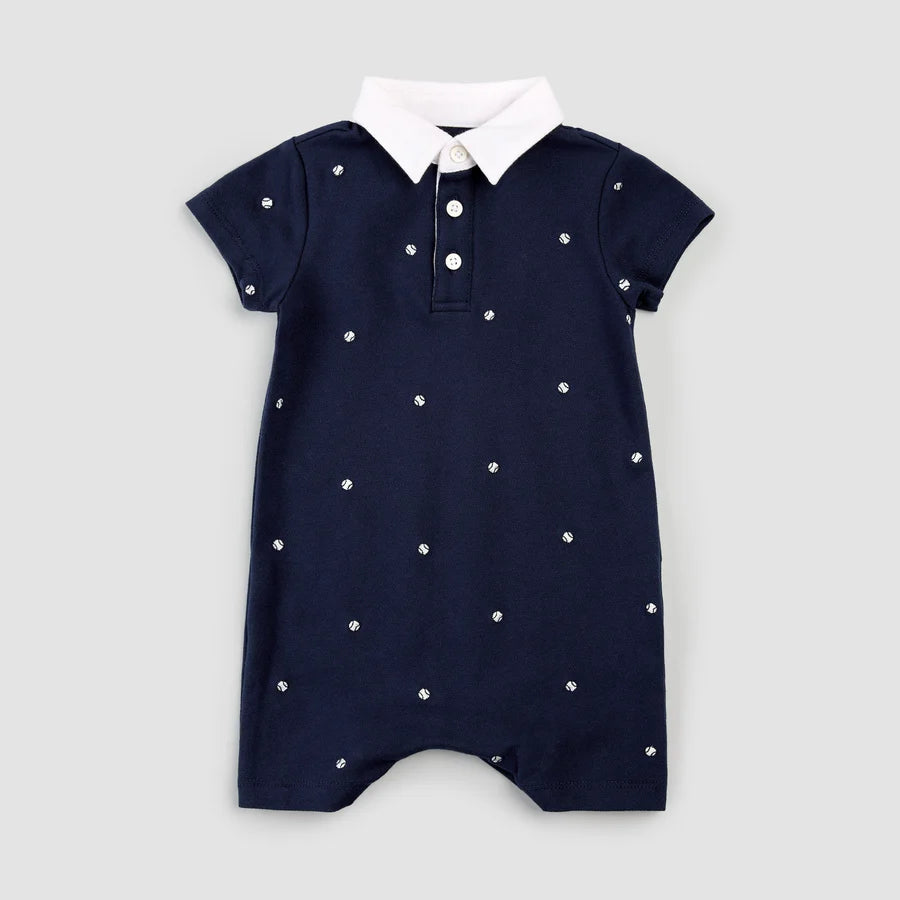 Tennis Embroidered Pique Boy's Polo Romper
