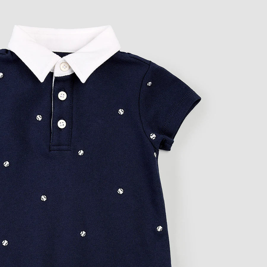 Tennis Embroidered Pique Boy's Polo Romper