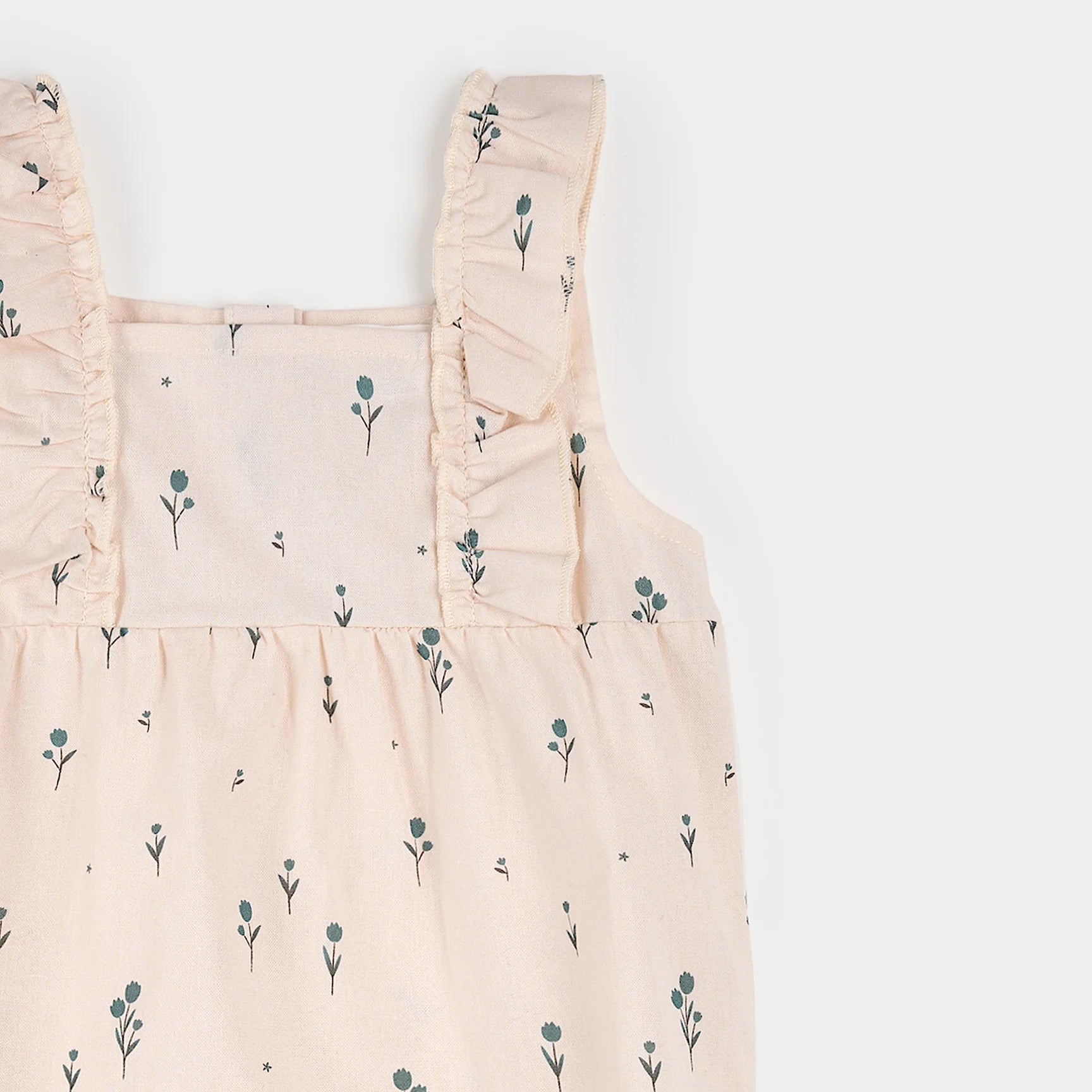 Blue Tulips Print on Light Pink Cross Hatch Playsuit
