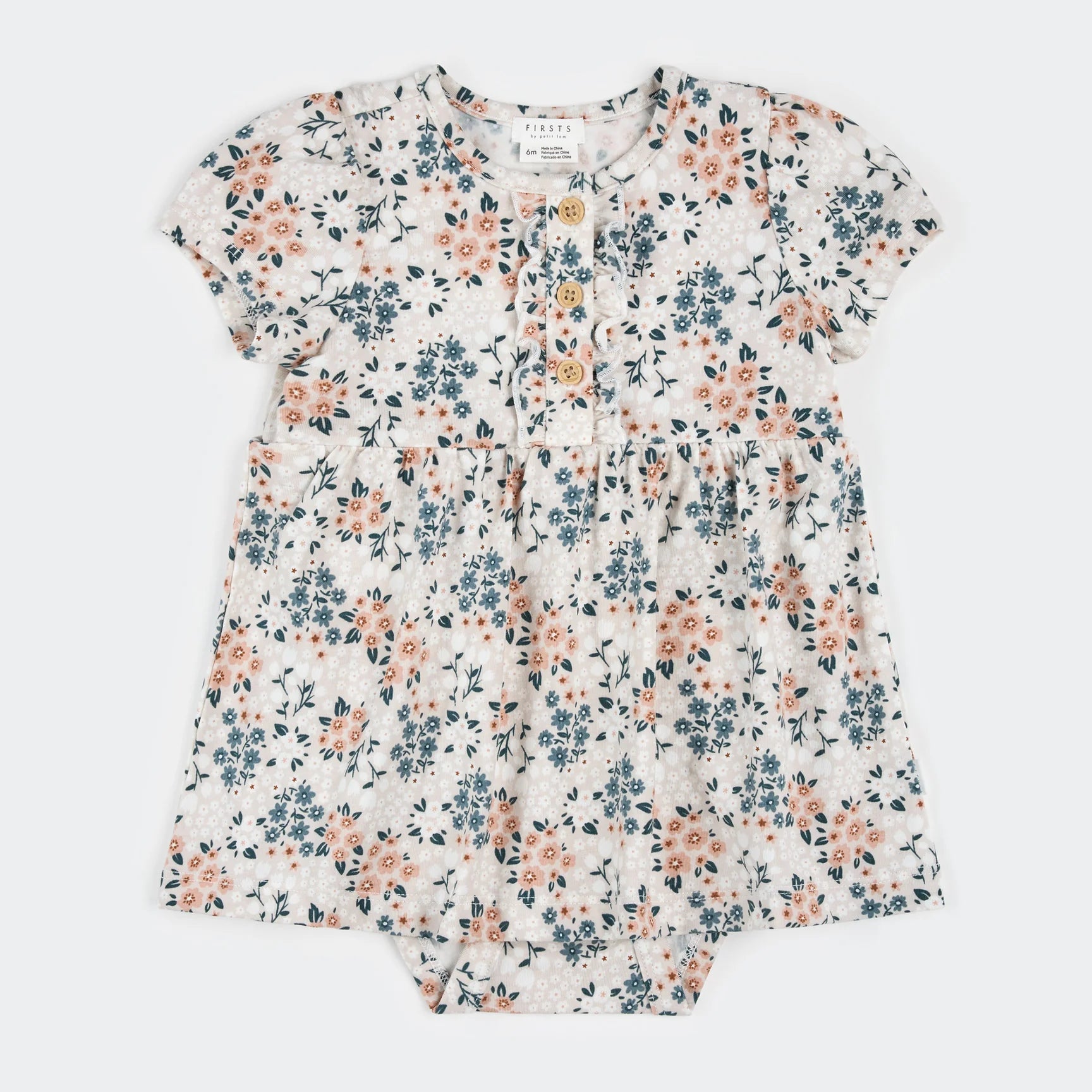 Spring Flowers Print on Creme Bodysuit Dress