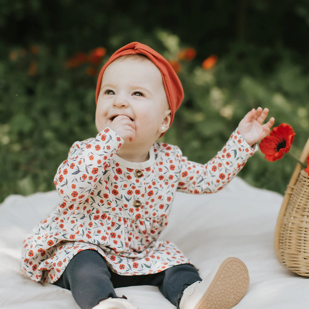 Floral Poppy Print Ribbed Dress Set