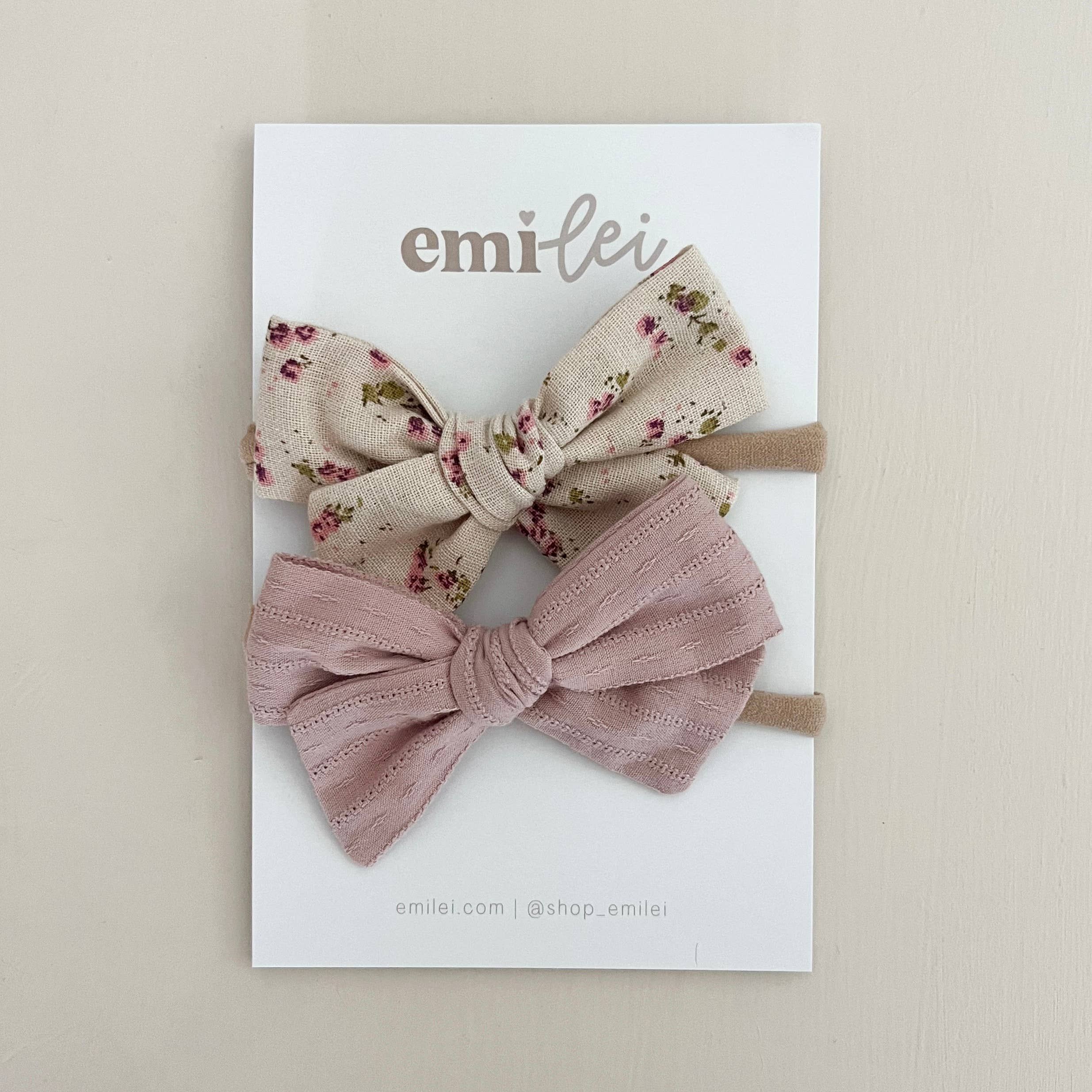 Nylon Bow Headband Set - Mauve/Natural Floral