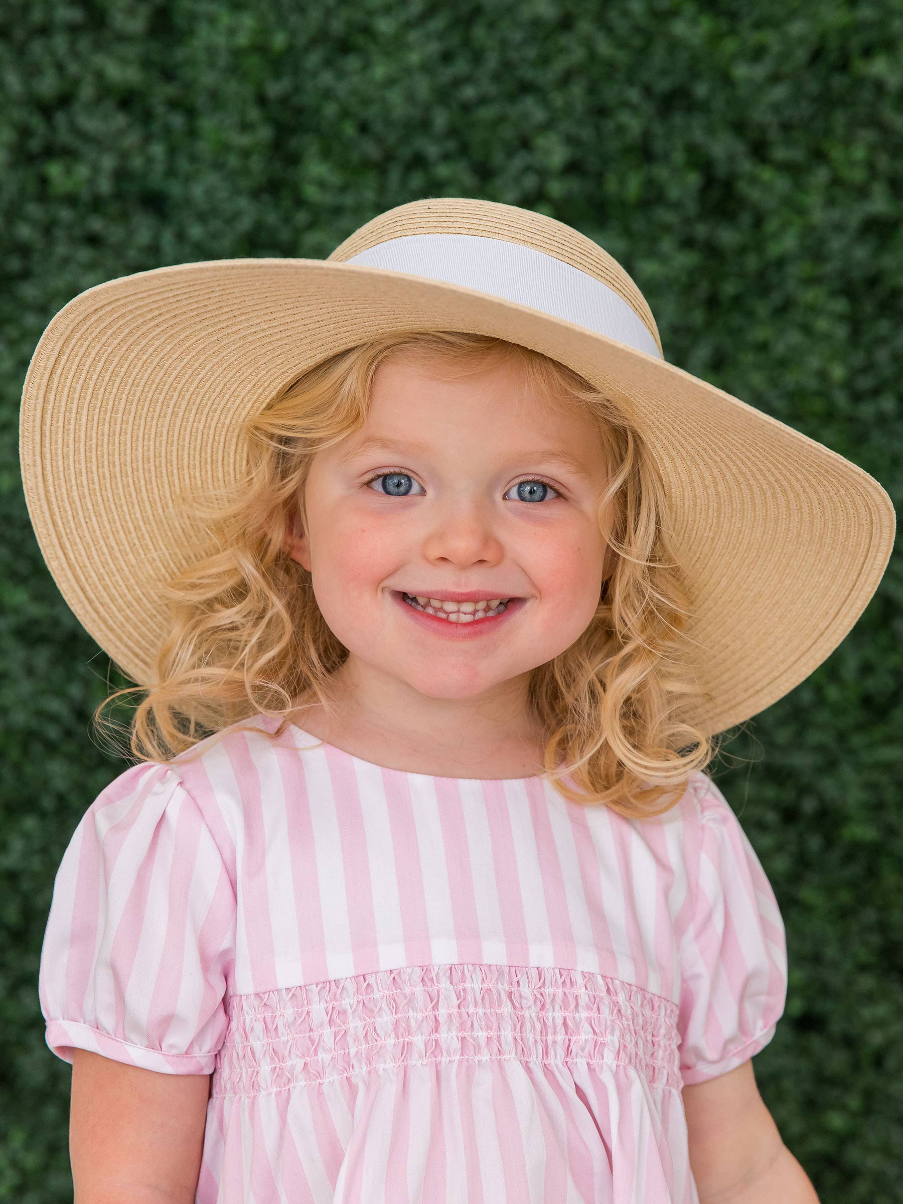 Girls White Floppy Straw Sun Hat