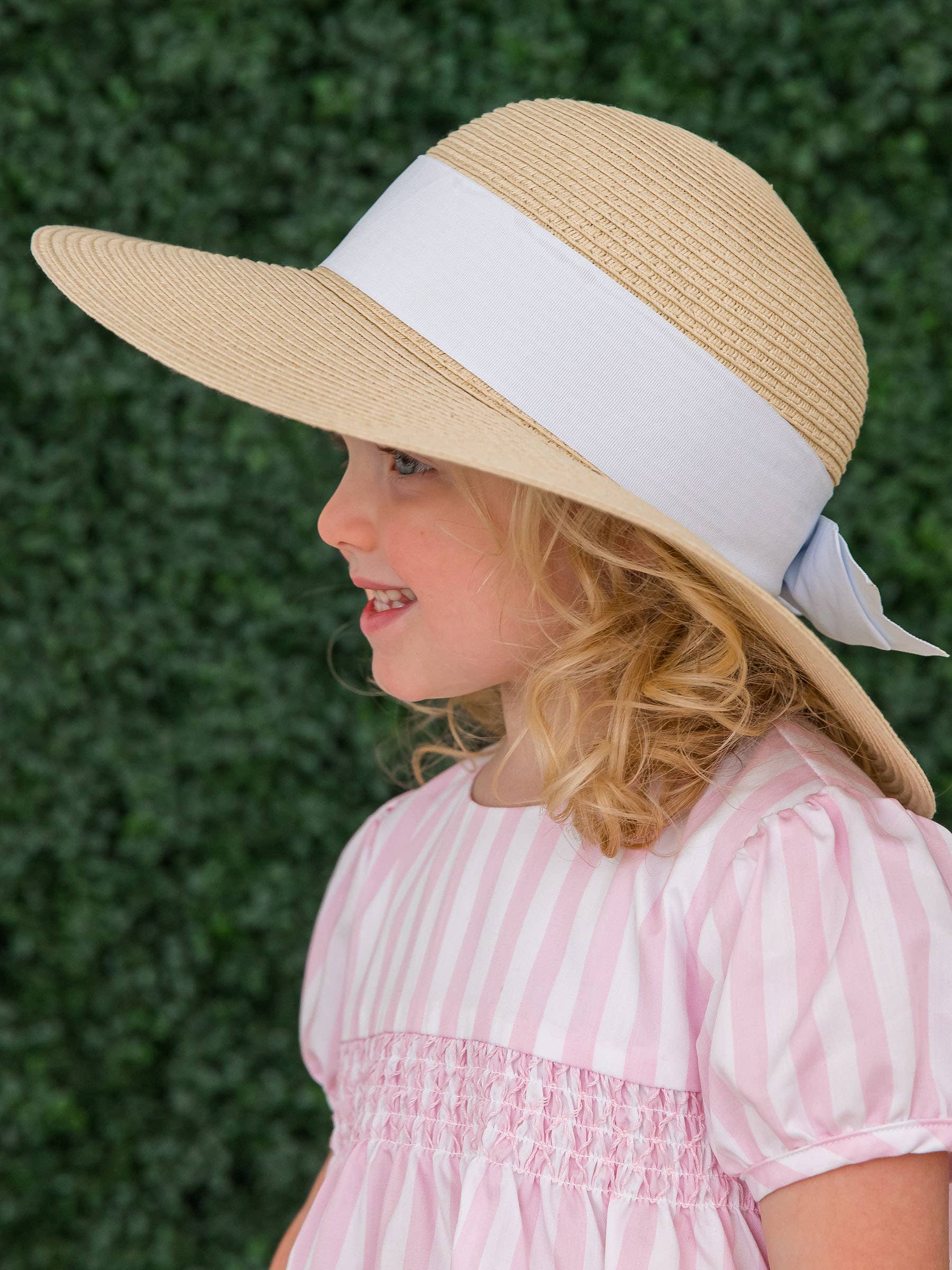 Girls White Floppy Straw Sun Hat
