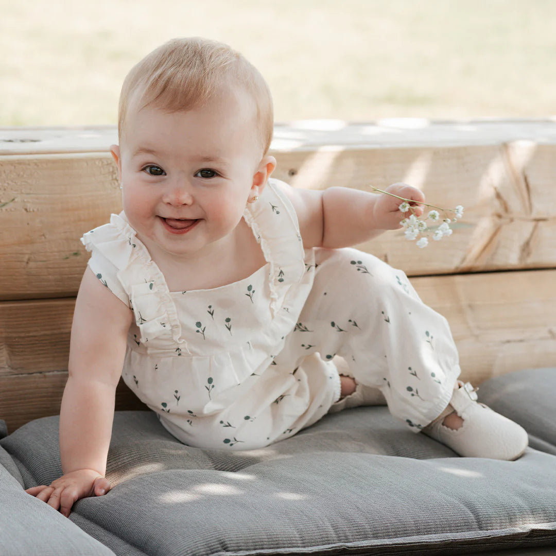 Blue Tulips Print on Light Pink Cross Hatch Playsuit