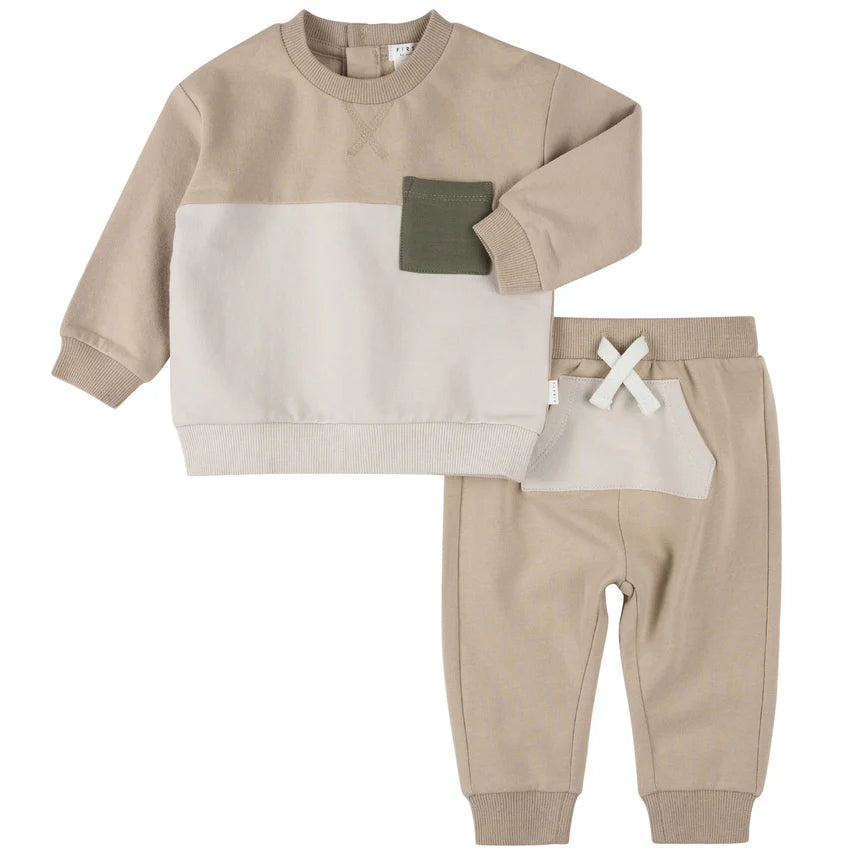 Sand Color Block Fleece Set