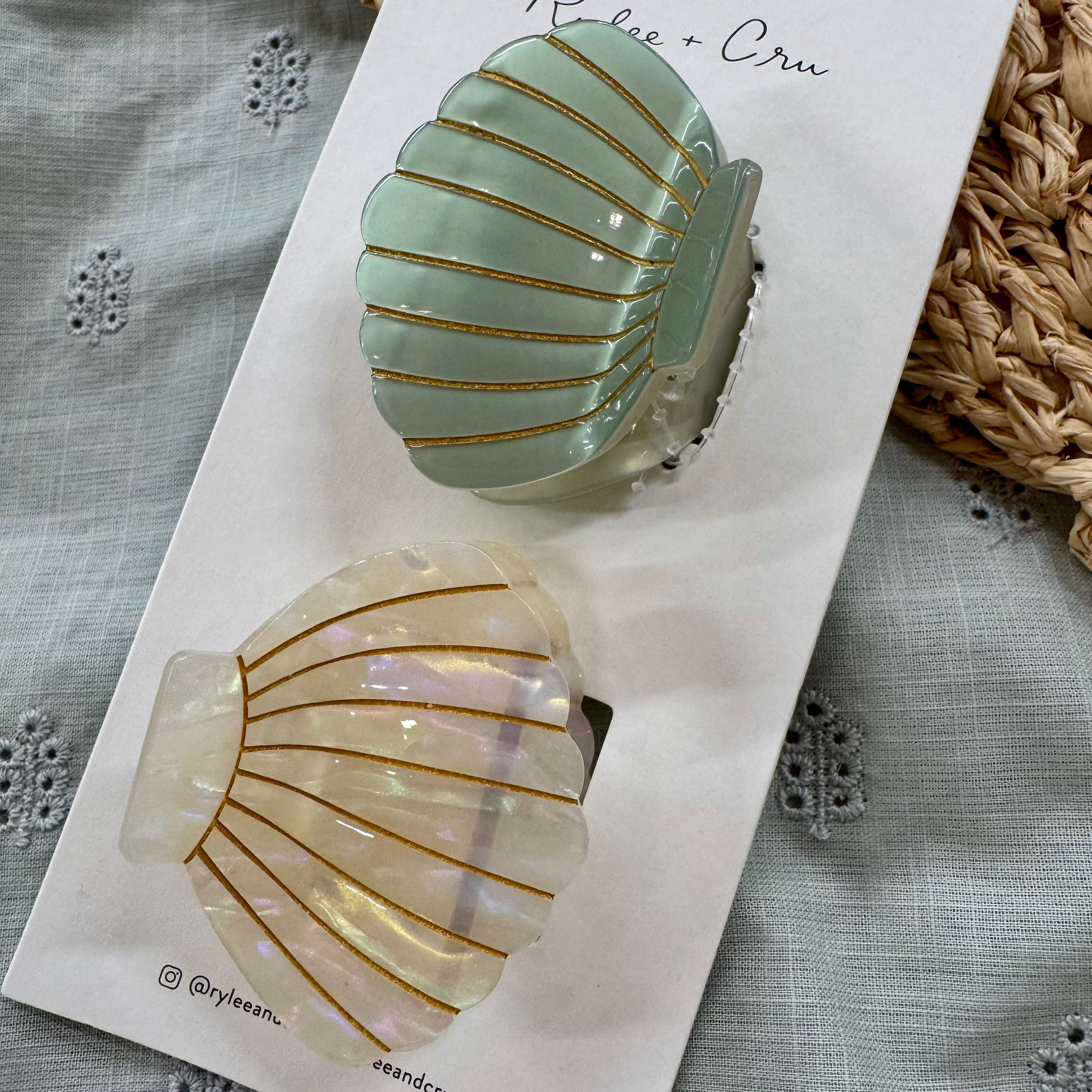 Shell Clip Set | Seafoam, Natural