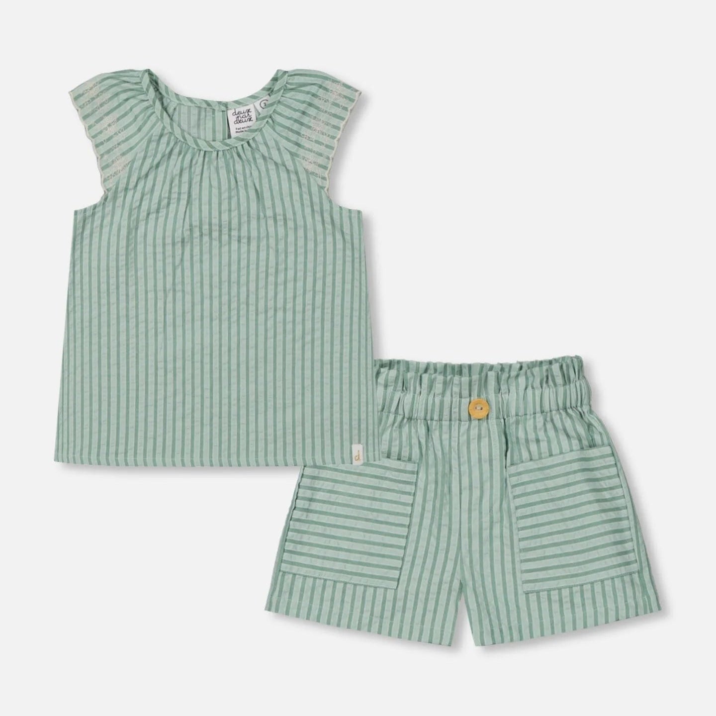 Chambray Blouse And Short Set Mint Green Striped