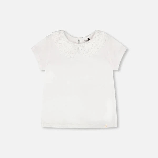 White Shirt with Crochet Peter Pan Collar