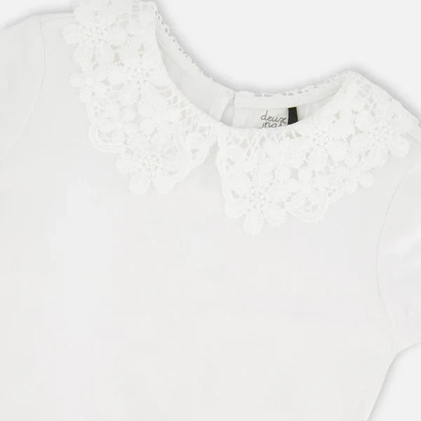 White Shirt with Crochet Peter Pan Collar