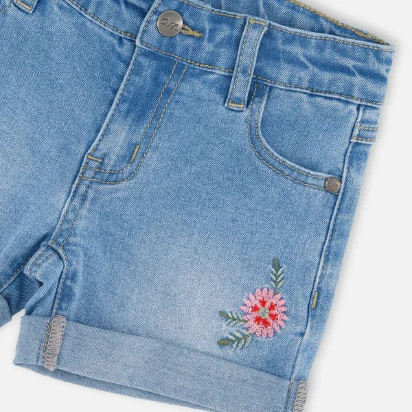 Light Blue Denim Shorts with Embroidery