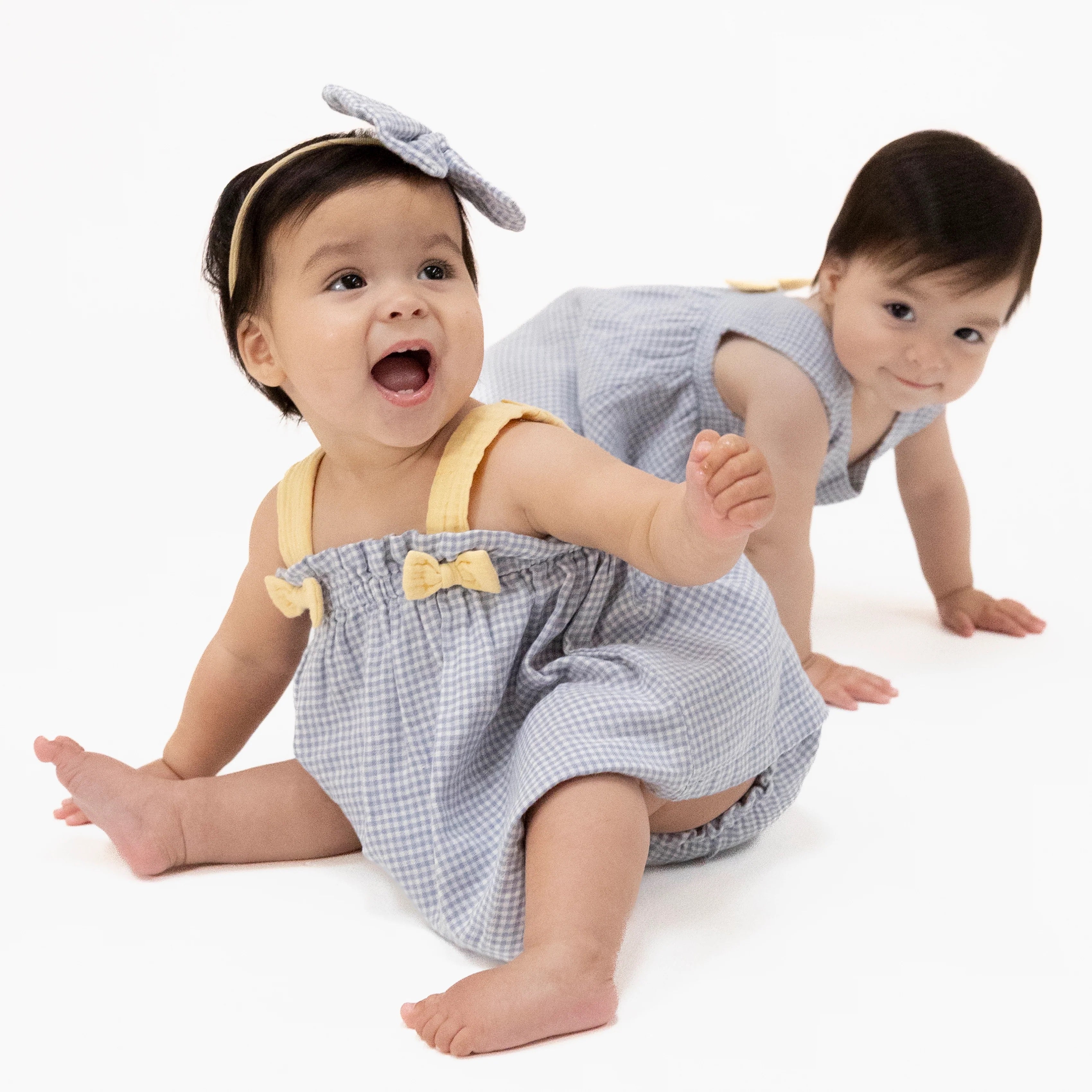 Top w/ Bows & Ruffle Leg Bloomer | Micro Gingham Blue