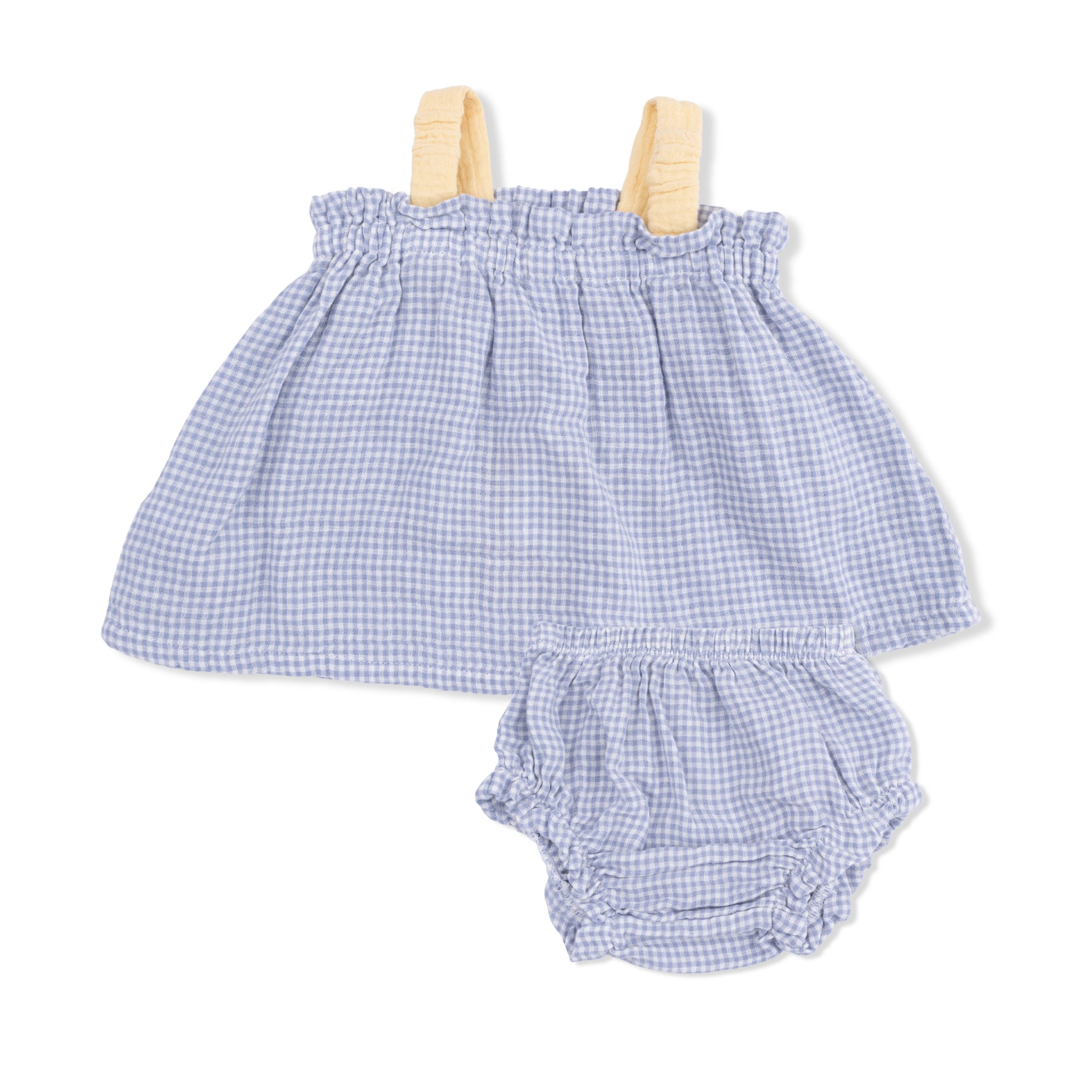 Top w/ Bows & Ruffle Leg Bloomer | Micro Gingham Blue
